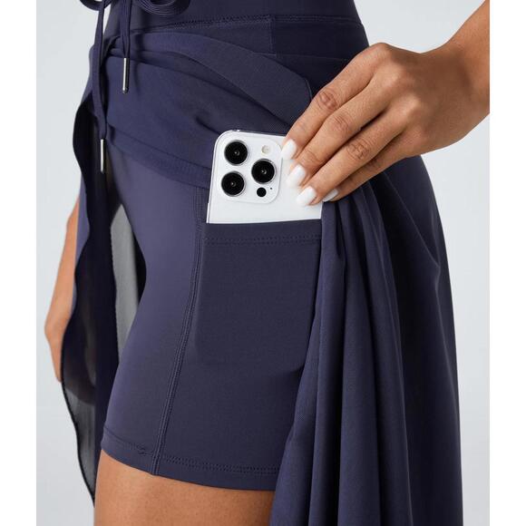 NWT Halara High Waisted Contrast Mesh 2-in-1 Pocket Midi Flare Casual Skirt - M - Picture 5 of 12